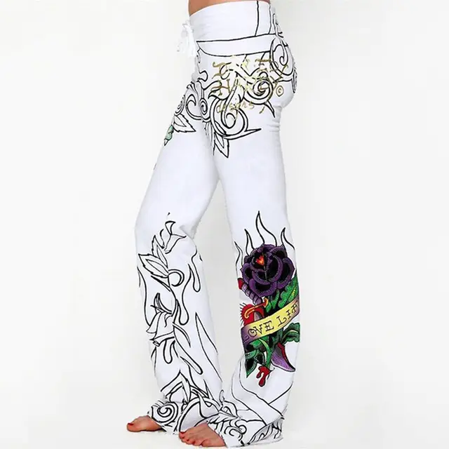 2018 ITFABS New Brand Fashion Sexy Women Casual Baggy Skull Rose Printed Hippie Wide Leg Boho Sexy Ladies Retro Stylish Pants -