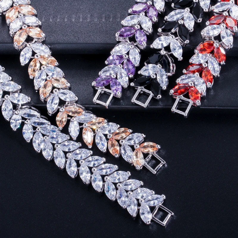 CWWZircons 2020 Luxury Jewelry AAA High Quality Cubic Zircon Leaf Shape Vintage Bride Wedding Bracelet Bangle for Women CB140