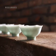 1 шт два цвета Китайский Longquan Celadon фарфор пуэр Лотос образец чайные чашки и чайное блюдце чаша для чая 45 мл, Китай ручной работы чайник