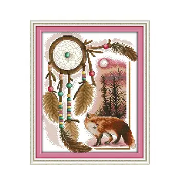 

Handmade needlework cross stitch suit, fox totem furniture fabric sewing embroidery decorative painting gifts