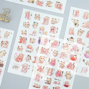 

6PCS New Cute Girl And Cat Series Children Stationery For DIY Albums Scrapbooking Diary Decoration Cartoon Depicting Stickers