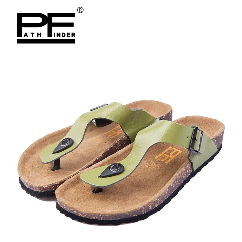 

Pathfinder Colorful Slides Slippers Lovers Flat Leather Cork Slippers Women Shoes fashion Beach Cowhide Women Flip Flops Sandals