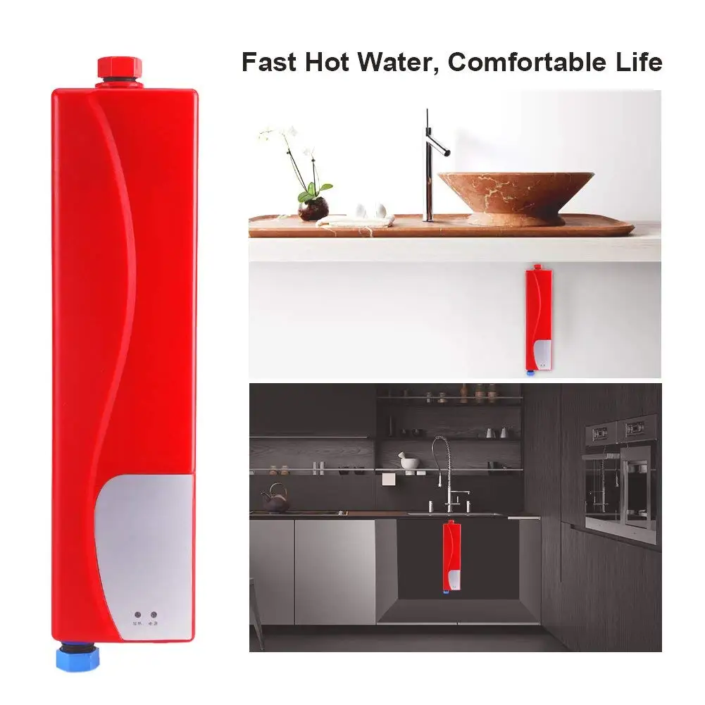 3000 W Electronic Mini Water Heater, Without Tank, With Air Valve, 220 V, With EU Plug, For Home, Kitchen, Bath, Red, Socialme