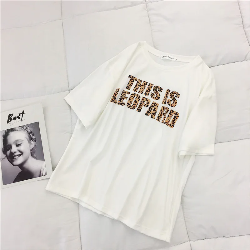 Женская футболка с леопардовым принтом Ropa Mujer Verano летняя свободная коротким