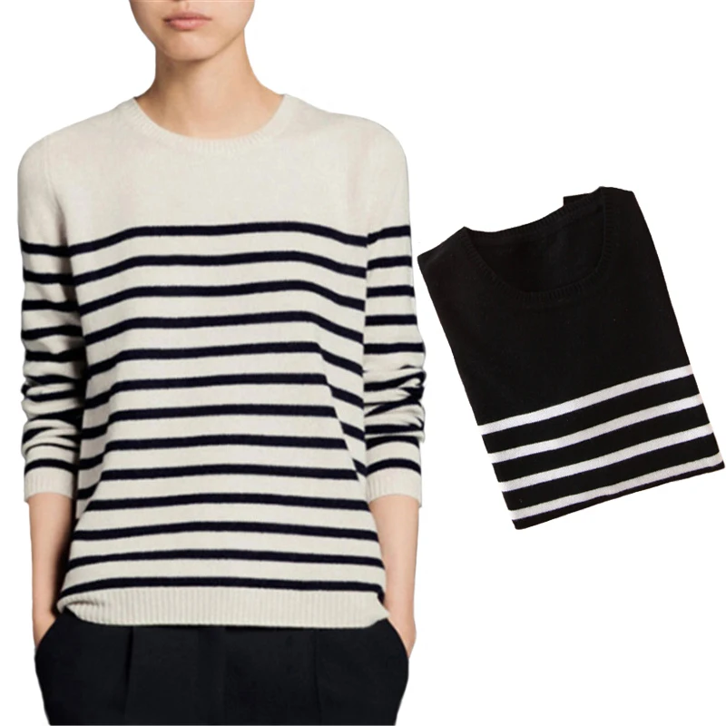 

Women Autumn Winter Pullover Sweater 2018 Striped Knitted Cashmere Wool Sweater Long Sleeve Striped Sweaters Casual Jumper S-2XL