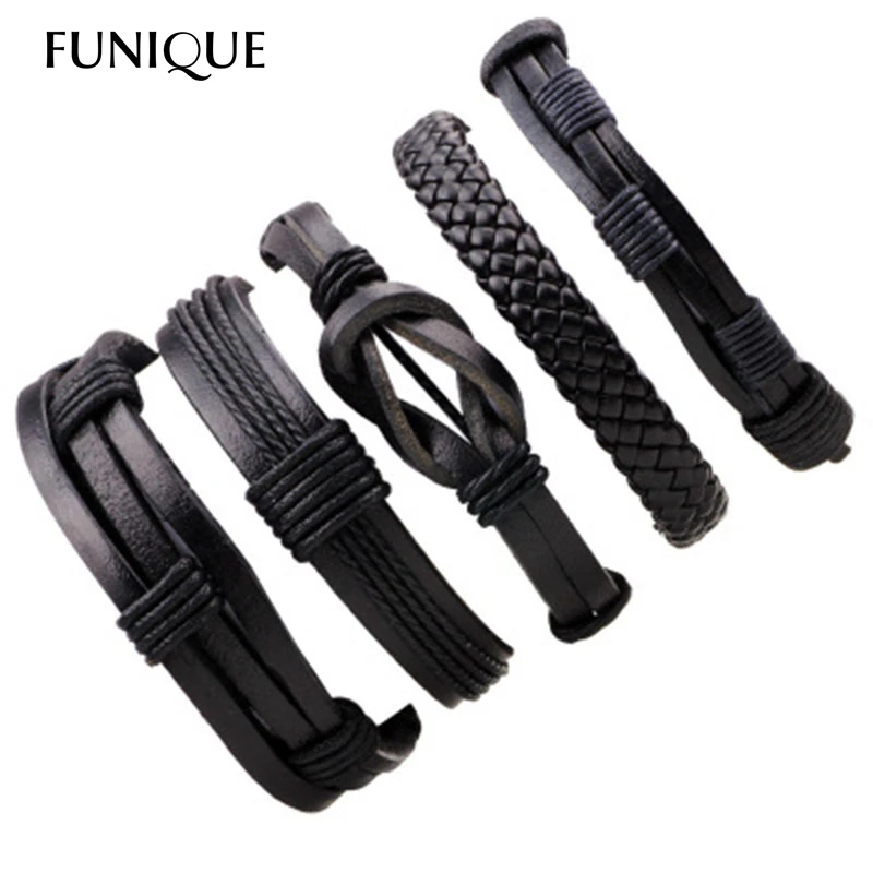 

FUNIQUE 1set/5Pcs Punk Vintage Bracelets & Bangles Wristband Rope Men Jewelry Bible Leather Bracelet For Women Wrap