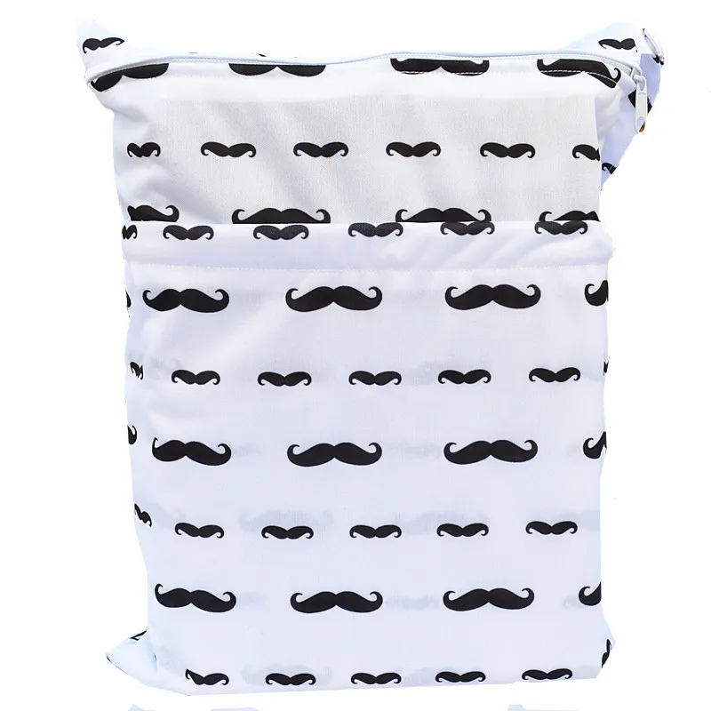 [Sigzagor] 1 Влажная сухая сумка с двумя молниями для детских подгузников, водонепроницаемая сумка для подгузников, розничная и, 36 см x 29 см, на выбор 1000 - Цвет: W43 mustache
