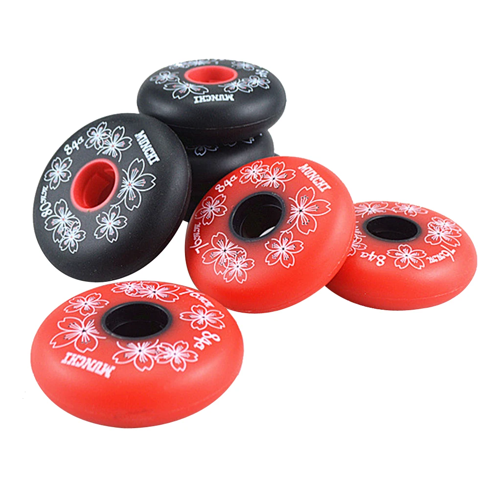 4 Pieces Heavy Duty Inline Roller Hockey Fitness Skate Replacement Wheel 84A Black/Red 72mm/76mm/80mm
