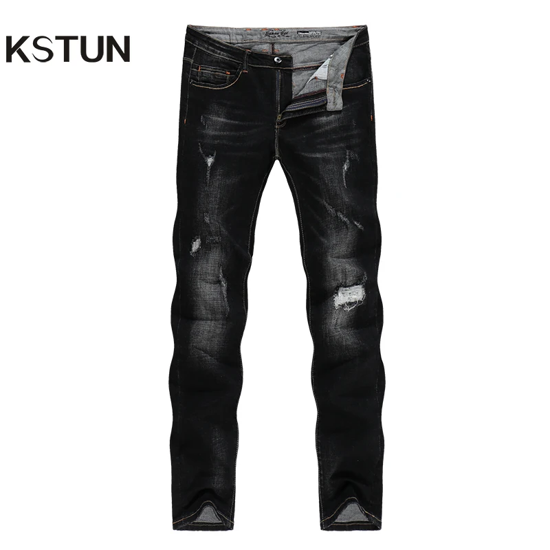 KSTUN/черные мужские джинсы с потертостями в стиле пэтчврок; рваные джинсы для мужчин; сезон осень-зима; байкерские джинсы; уличная одежда в стиле хип-хоп; джинсовые брюки