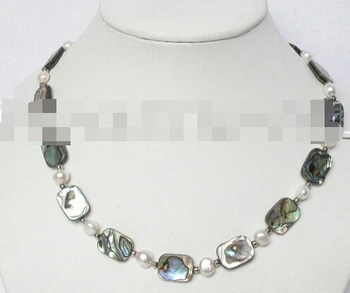 

FREE SHIPPING>>> S33077 Stunning! 18" oblong Abalone shell white pearls necklace