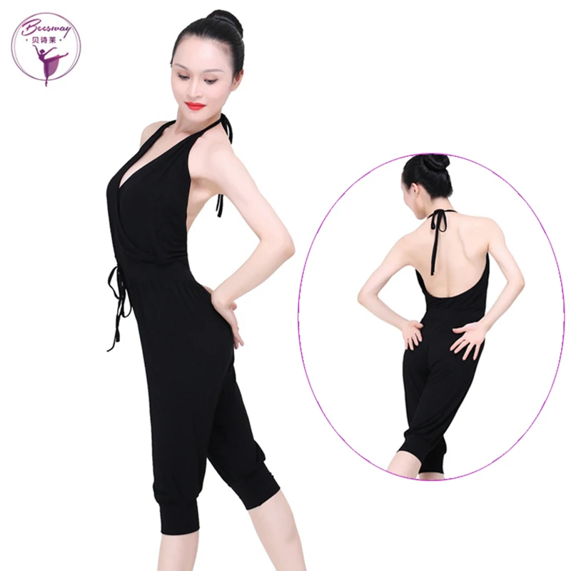 Black V Bare Back Yogi Suit Modal Yoga Set Dance Leotard For Girls Women Long Yoga Pants