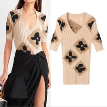 Vetore/Брендовая женская футболка с геометрическим узором, дизайн для зрелых, сексуальный стиль, длинная футболка, трикотажная ткань, качественная женская одежда