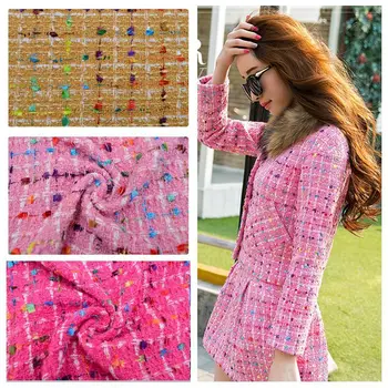 

Colours Grid Fashion Polyester Tweed Fabric For Women's Overcoat 150cm Width Yarn Dyed Braided Tweed Fabric Autumn And Winter