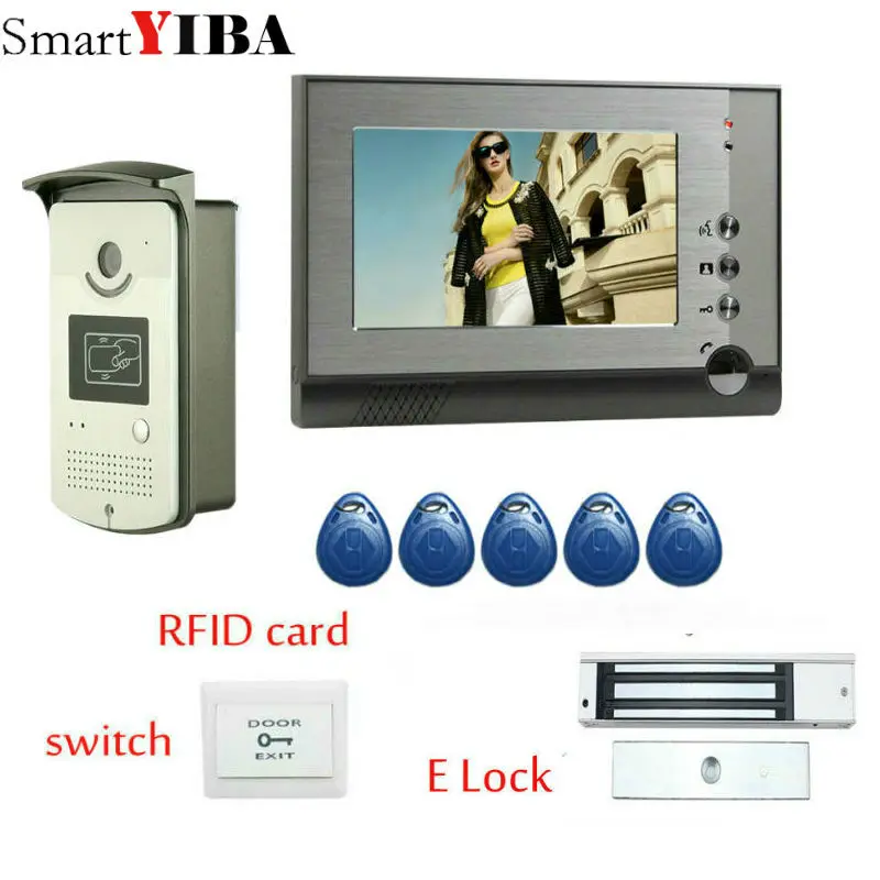 

SmartYIBA 7 Inch Home Video Door Phone With With Rfid Electronic Door Lock Wired Video Phone House Video Intercom Doorbell Kits