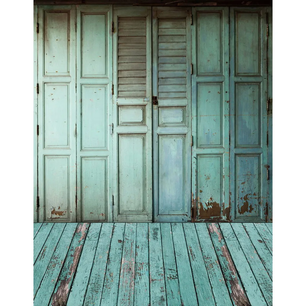 Retro Vintage Blue Wooden Door Photo Backdrop Vinyl Printed Baby Kids Newborn Indoor Photography