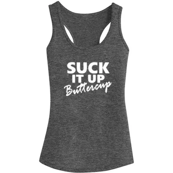 

Womens Suck It Up Buttercup Fitness Workout Racerback Tank Tops - Heathered Grey