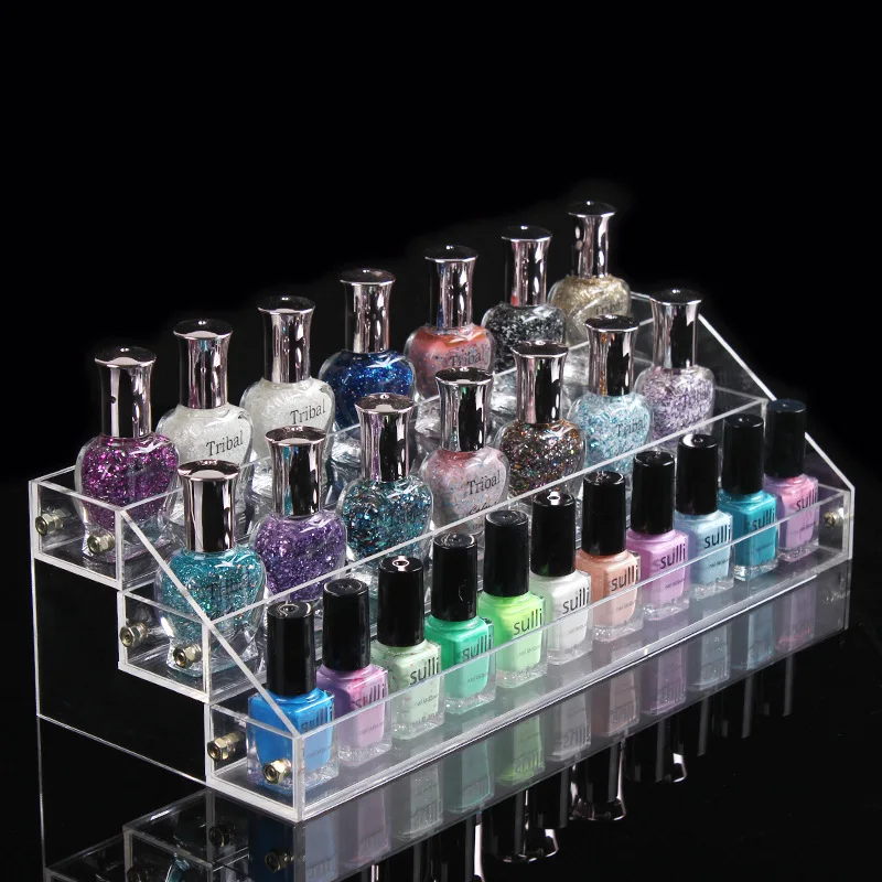 

3 Tiers Clear Acrylic Nail Polish Display Stand Showing Shelf Lipstick Organizer Shop Counter Retail Rack Holder 30 Bottles