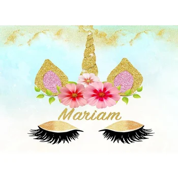 

Colorwonder 5x7ft Unicorn Gold Glitter Backdrops for Photography Floral Backgrounds Girls Baby Shower Custom Name Photo Props