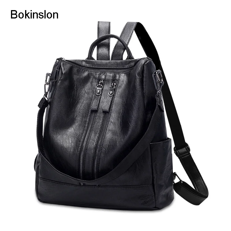 

Bokinslon Backpacks For Women Popular Elegant PU Leather Female Fashion Backpack Solid Color Practical Ladies Bags