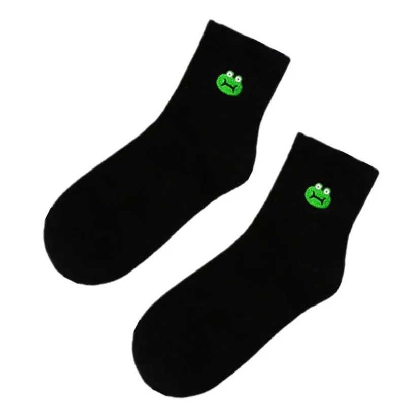 

Women Girls Ulzzang Japanese Style Short Over Ankle Socks Rib Trim Cute Cartoon Frog Rabbit Animal Embroidered Student Hosiery