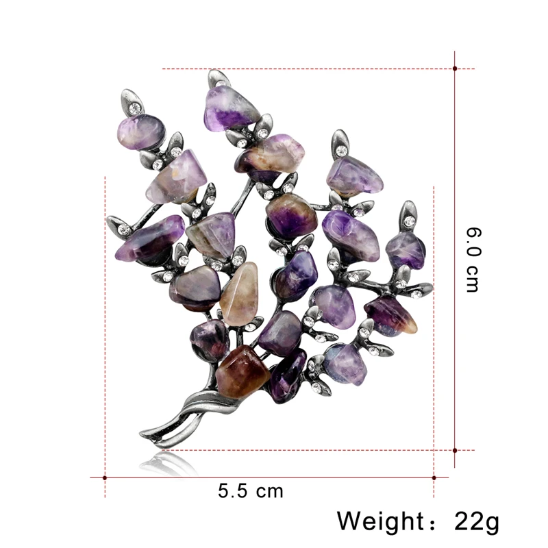 Ретро Серебряные хрустальные броши растительное дерево булавки для женщин цветочный цветок вечерние букет шарф нагрудные булавки Фиолетовый аметист камень ювелирные изделия