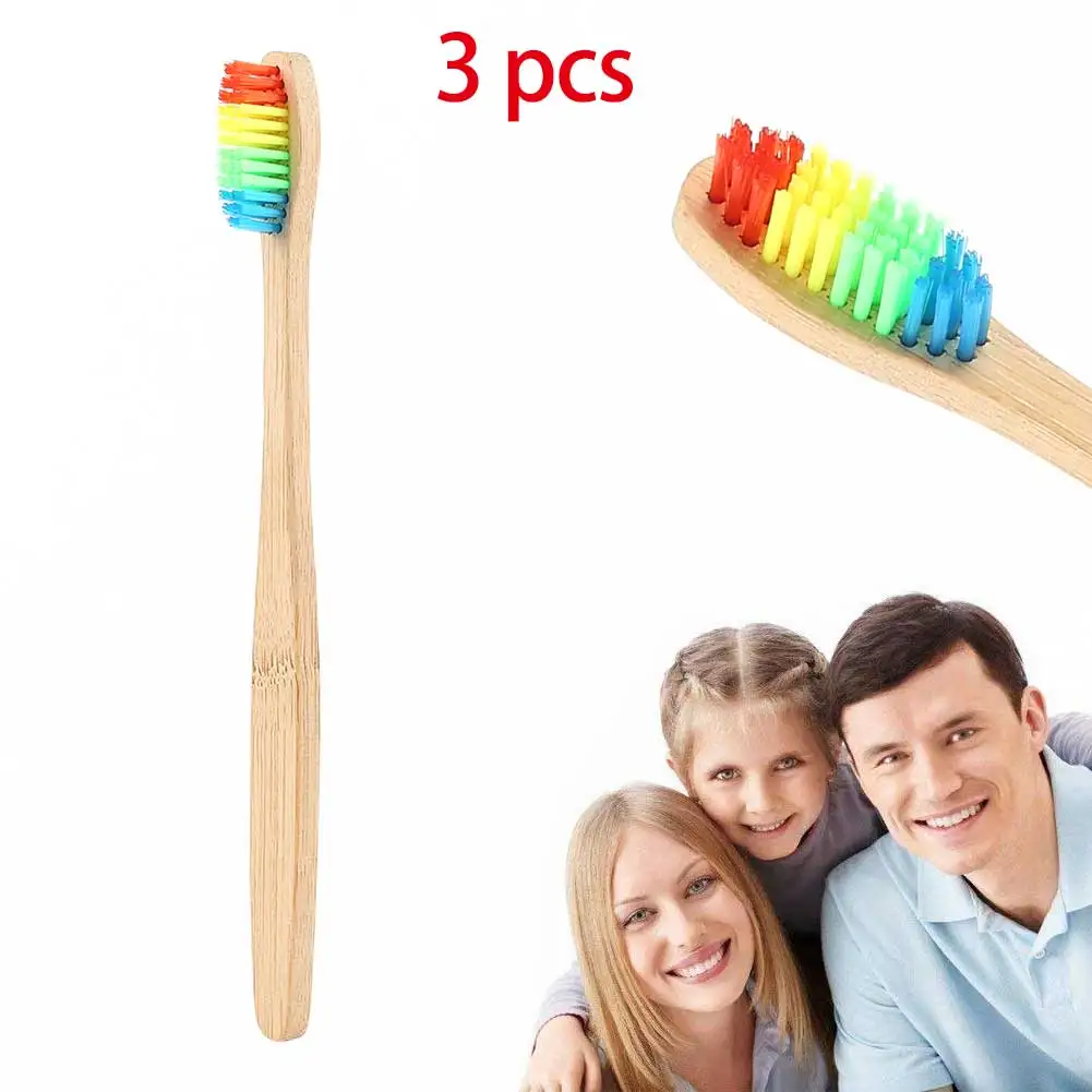3/2/1 шт. натуральная бамбуковая ручка Зубная щётка; доступны все цвета радуги отбеливание мягкие щетинки зубной щетки бамбук Зубная щётка eco-friendly Уход за полостью рта