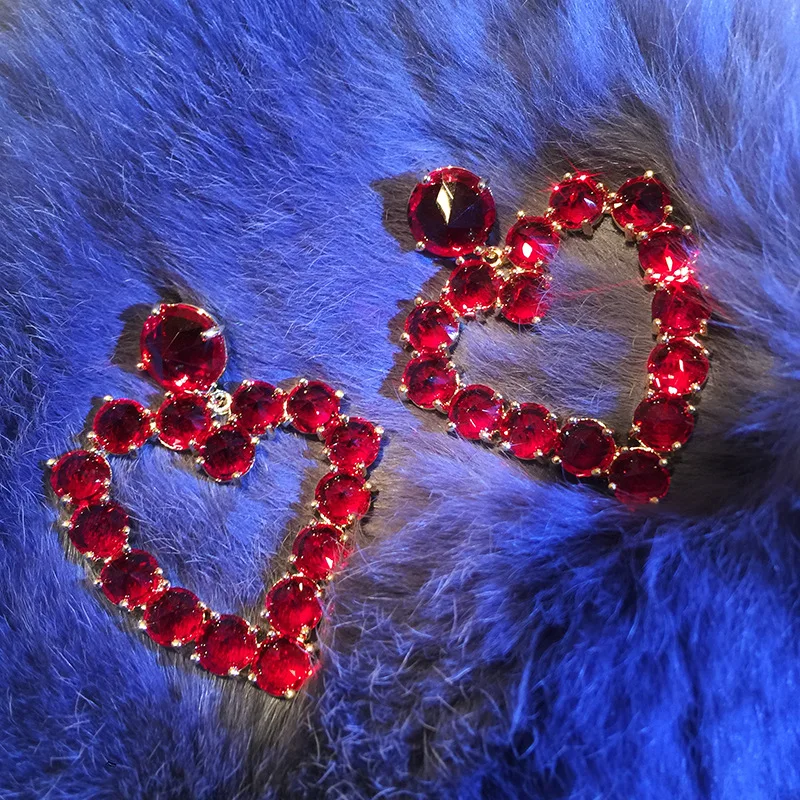 Bilincolor модные красные полые сердце, кубический циркон Висячие серьги для женщин