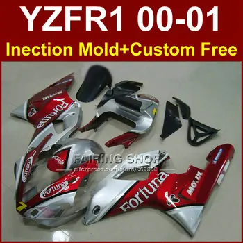 

Fortuna ABS plastic red silver bodyworks for YAMAHA fairings YZFR1 2000 2001 yzf 1000 YZF R1 00 01 body repair parts+7gifts