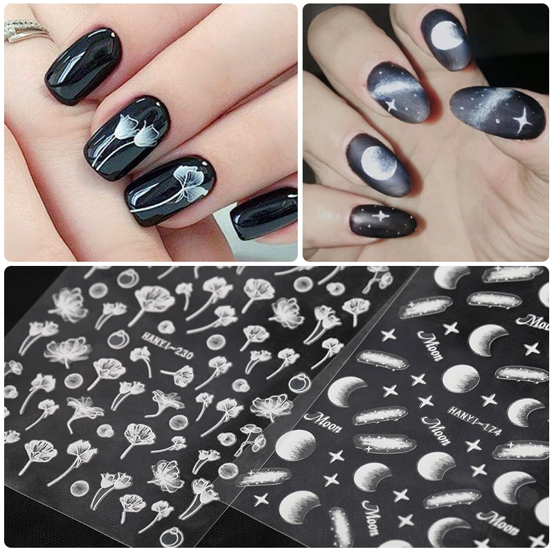 HNUIX 1 Sheet Lotus Nail Sticker White Transparent 3D Flower Nail Art Stickers Nail Stickers Nail D