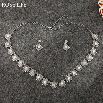

ROSELIFE 2017 New Style Bridal Wedding Bride Silver Pearl Rhinestone Necklace Earring Jewelry Set