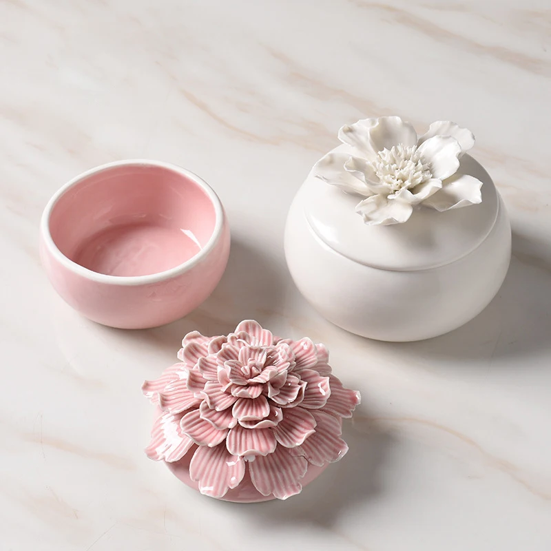 

Modern Simple Ceramics Jewelry Storage Box Home Decoration Flower Sculpture Cabinet Desktop Adornment Key Tank Handmade Crafts