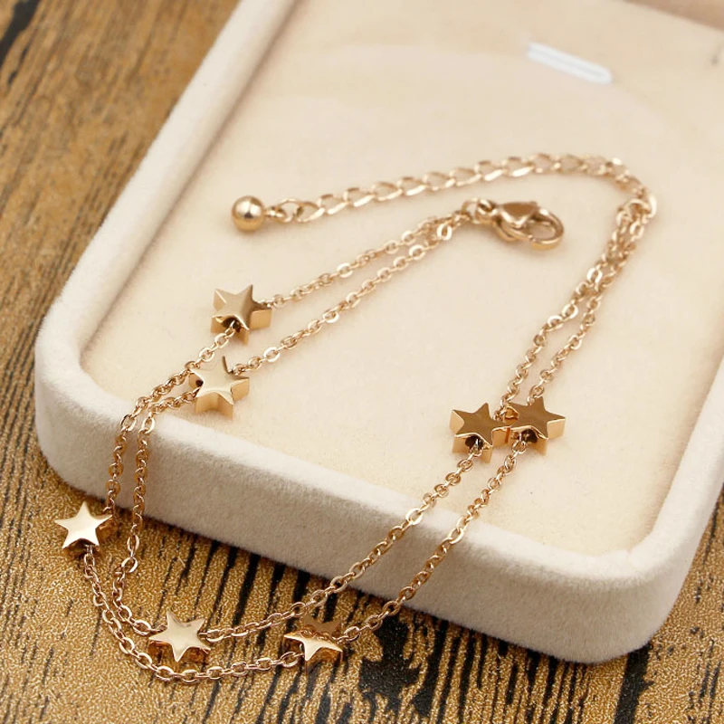 Highly Polished Beautiful Double-Layered Chain And Star Anklet Top Quality Titanium Steel Jewelry Woman Child Best Gift Highly Polished Beautiful Double-Layered Chain And Star Anklet Top Quality Titanium Steel Jewelry Woman Child Best Gift