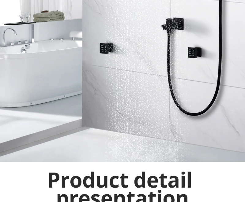 Multi-Function Shower Set Led Remote Control Light Black Brass Shower System (28)