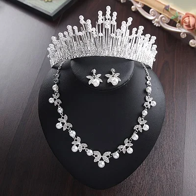 Bride Diaries New Design Crystal Pearl Bride 3pcs Set Necklace Earrings Tiara Bridal Wedding Jewelry Set Accessories (13)