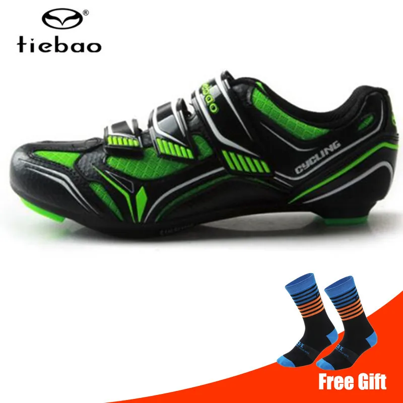 TIEBAO Road Cycling Shoes add pedal set Auto-lock Bicycle Sport Bike Shoes Athletic women Sneakers men zapatillas de ciclismo - Цвет: add socks