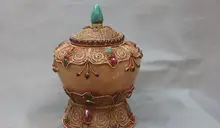 Natural Crystal Original Handwork Carving Ruby beryl Gem Jar Tank Crock Pot Vase 8.02