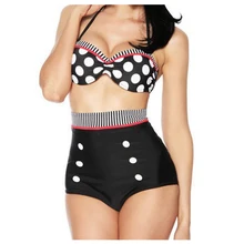 Cutest Retro Swimsuit Swimwear Vintage High Waist Bikini Set (Color: Black)