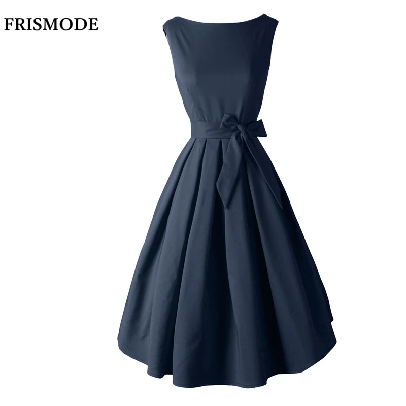 Buy Cheap Red Black Audrey Hepburn Style 1950s rockabilly Dress 2017 New Summer Dress Sleeveless Bow Sash Women Vintage Retro Dresses