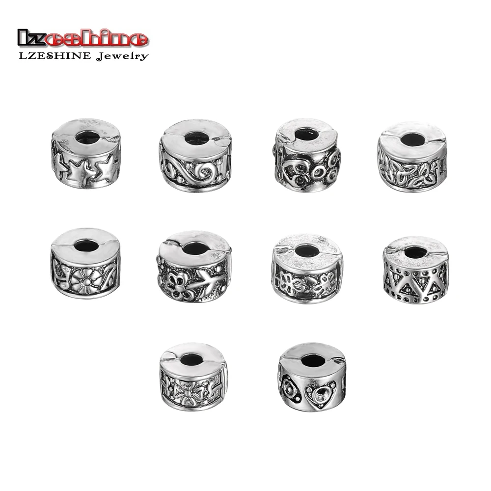 LZESHINE Bead Clip Lock Wholesale Lots Mixed 10Pcs Tibetan Silver Color ...