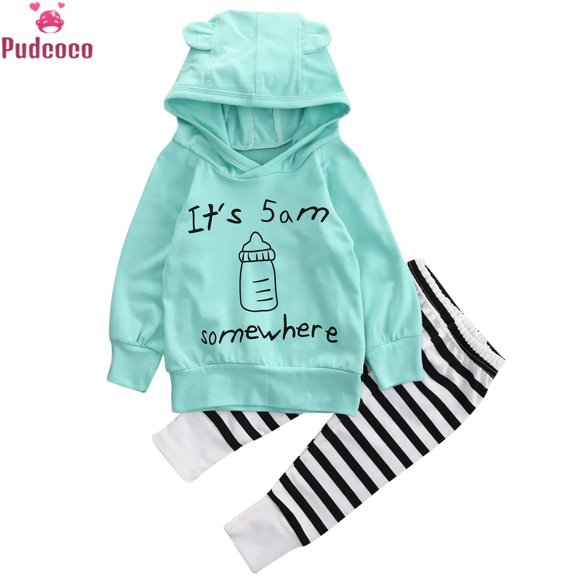 

2018 Kids Baby Girls Outfits Autumn Infant Clothes Baby Clothing Sets Cotton Hooded Tops Jacket +Striped Pants Outfit 2PCS Set