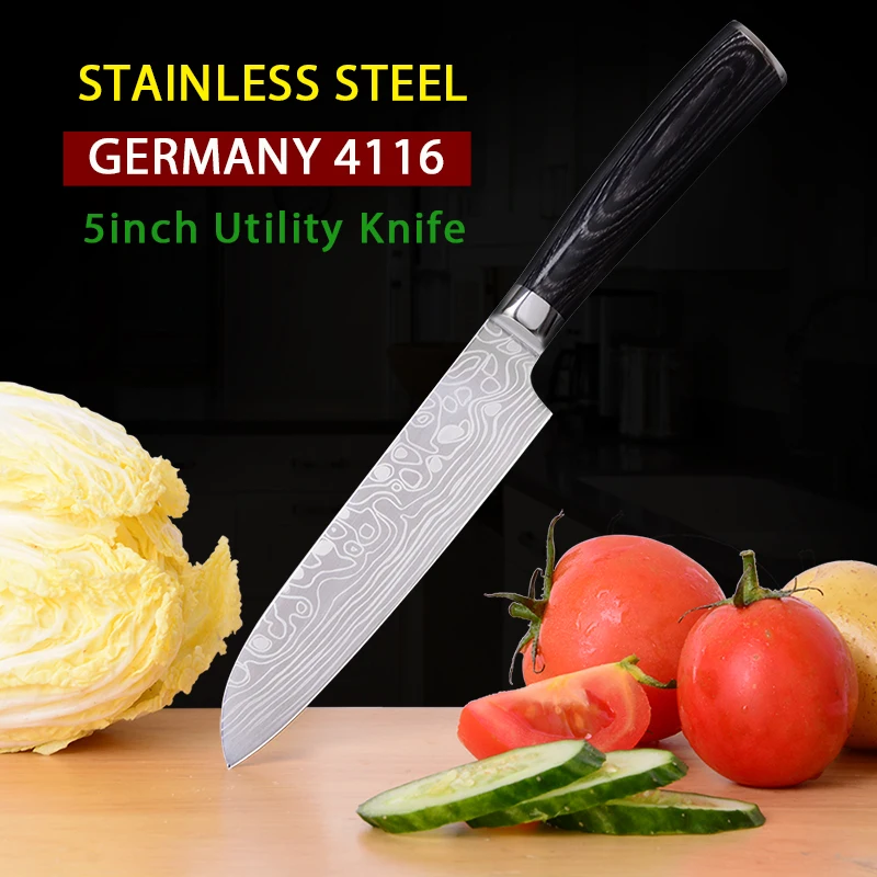

Stainless steel knife 5 inch kitchen knives chef knife Paring Timhome Germany 4116 Santoku knife for fruit and vegetable