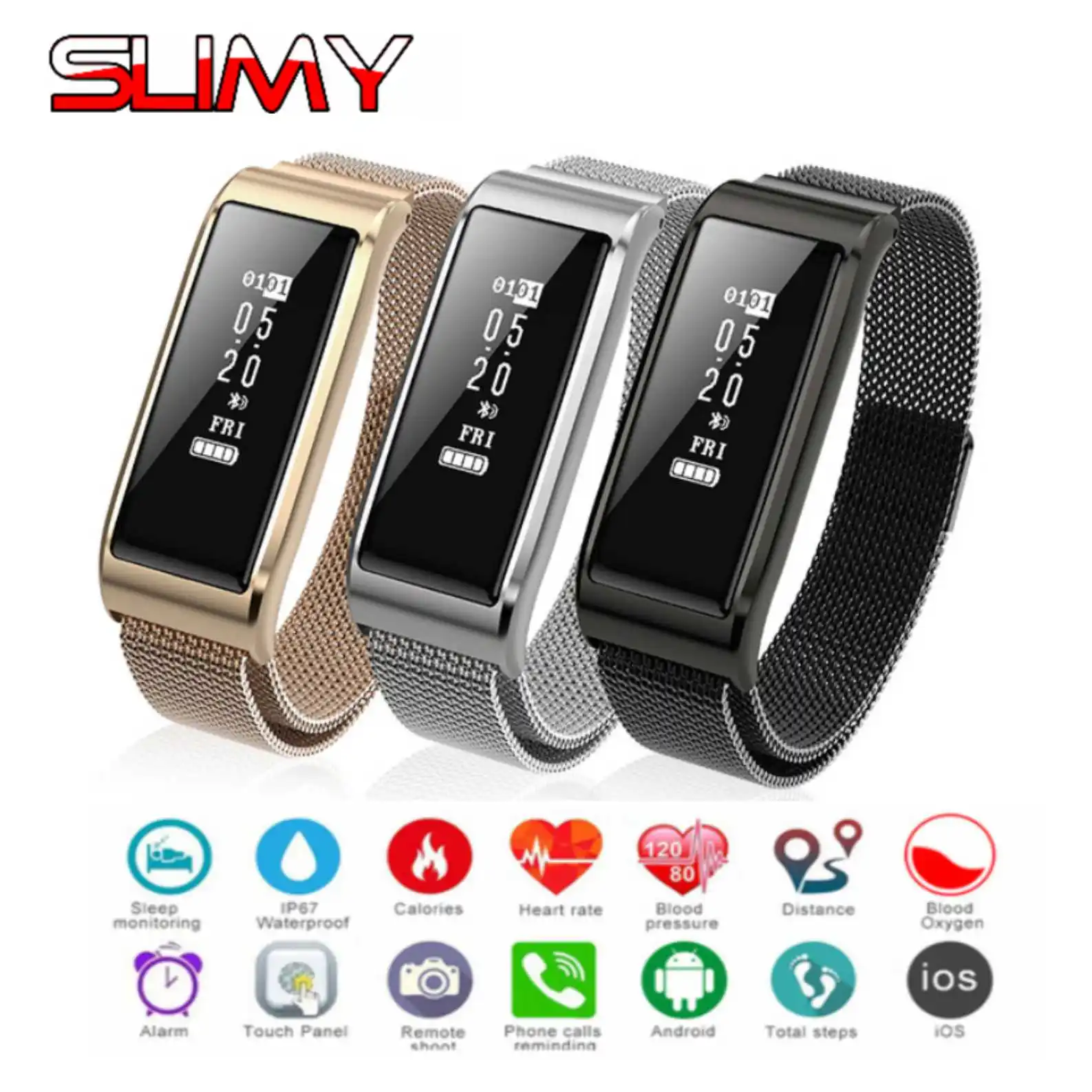 

Slimy Sports Smart Band IP67 Waterproof Swimming Smart Wristband Pedometer Heart Rate Monitor Smart Bracelet PK S2 X3 Miband 3