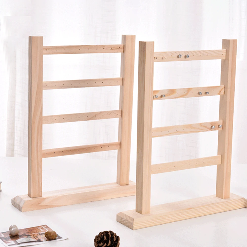 

4 Layer Hanging Earrings Rack Accessories Show Holder Jewelry Display Practical Necklaces Stand Findings Wooden Organizer Home