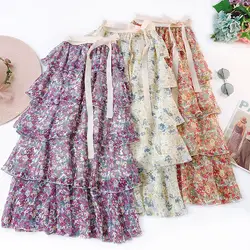 2019 Новая модная весенне-Летняя женская многослойная юбка с высокой талией и эластичной резинкой на талии, Повседневная Длинная