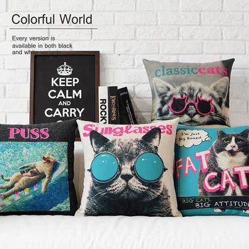 

Creative Retro Cartoon pink cat Pillow cushion lumbar Linen pillowcase decorative Pillows home sofa cushions