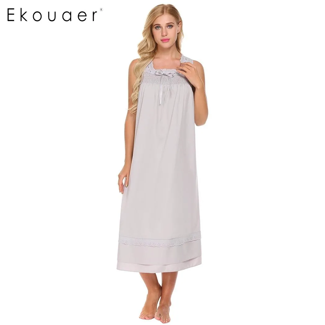 Buy Ekouear Casual Women Sleepwear Square Neck Sleeveless Sleep Dress Smocked