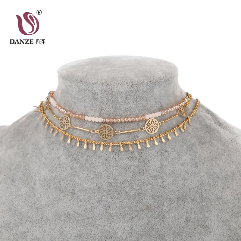 DANZE в богемном стиле колье из Цепочки и ожерелья 3 шт./компл. для Для женщин металлические полые Цепочки и ожерелья& Подвески короткое колье воротник ювелирные изделия для девушек