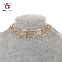 DANZE в богемном стиле колье из Цепочки и ожерелья 3 шт./компл. для Для женщин металлические полые Цепочки и ожерелья& Подвески короткое колье воротник ювелирные изделия для девушек