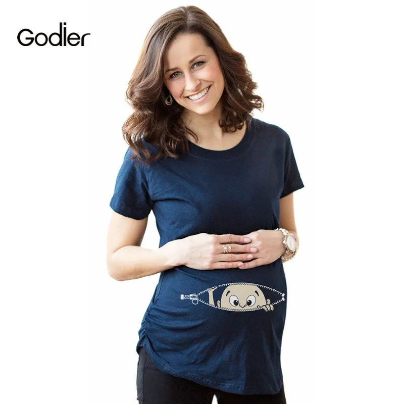 Godier 2018 Cotton Maternity Short Sleeve Print Pregnancy T Shirt Women Nursing Blouse Tops New Products