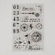 

Retro Clear Stamp Old Fashioned Sun with Face Silicone Stamps Vintage Clock Rubber Stamps